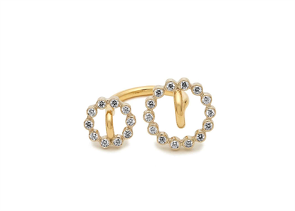 Double Open Circle CZ Studded Ring with Gold Plated